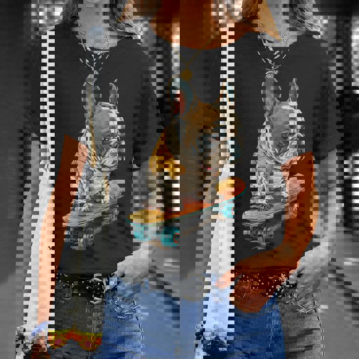 面白い フレンチブルドッグ スケートボード スケーター 犬 イングリッシュドッグ Tシャツ 彼女への贈り物