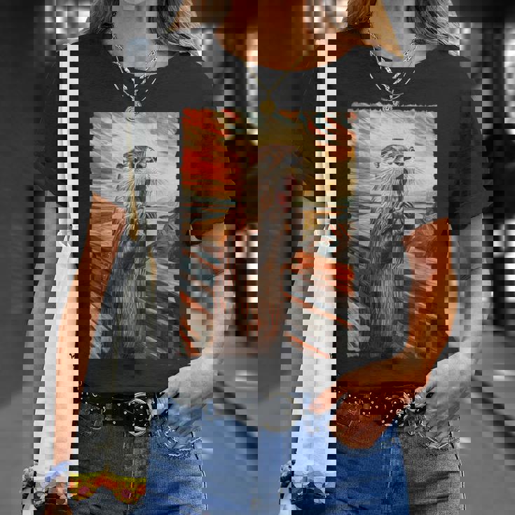 面白い レトロ ムンク 悲鳴 芸術的 絵画 パロディ カワウソ 恋人 Tシャツ 彼女への贈り物