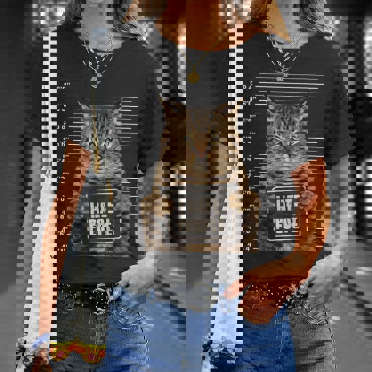 面白い 逮捕された犯罪者猫 マグショット I Hate People Cat Lover Tシャツ 彼女への贈り物
