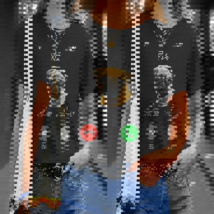 面白いtシャツ パグ 着信 イヌ わんこ メンズ 犬好き グッズ かわいい おもしろ 面白い 服 ネタ Tシャツ 彼女への贈り物