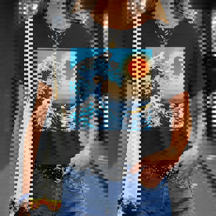 面白いtシャツ 猫 ネコ 浮世絵 海 メンズ 猫好き グッズ おもしろ 面白い 服 ネタ にゃんこ 猫の下僕 Tシャツ 彼女への贈り物