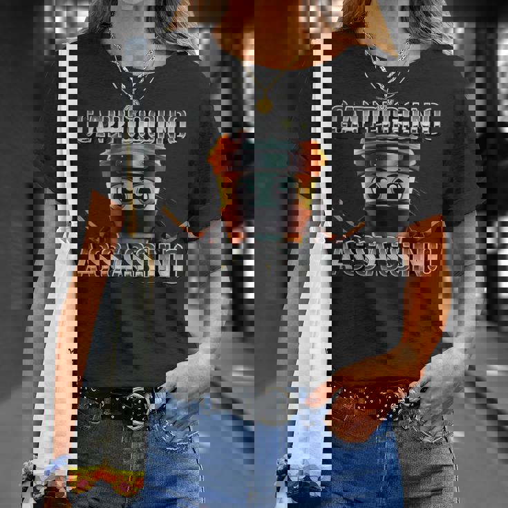 面白いカプチーノアサシーノブレインロットイタリアンブラック Tシャツ 彼女への贈り物