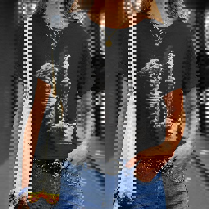 面白いギター 猫 ギターを弾く Tシャツ 彼女への贈り物