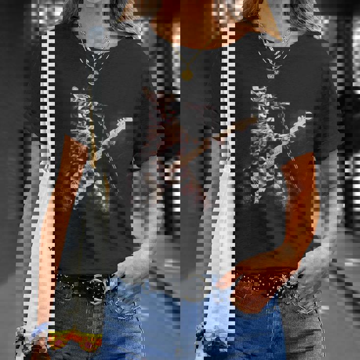 面白いギター猫 エレキギターで遊ぶ ロックスターキャット Tシャツ 彼女への贈り物