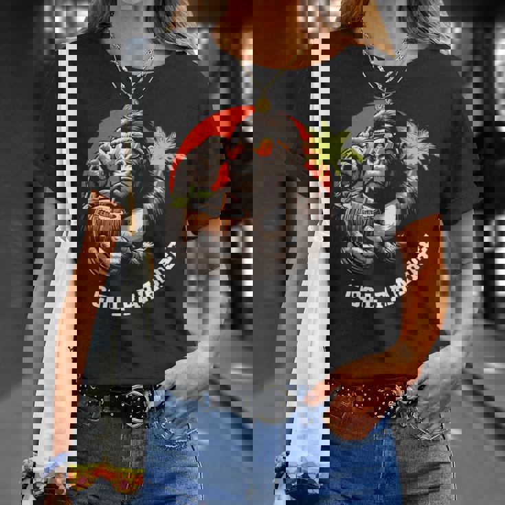 面白いゴリラココナッツグラフィックデザインギフトアイデア Tシャツ 彼女への贈り物