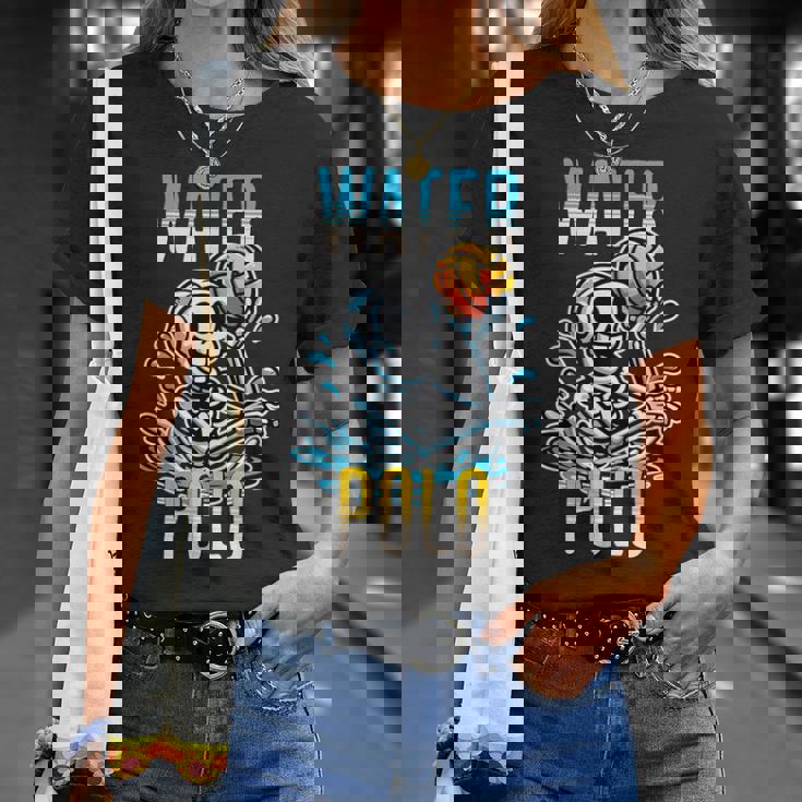 面白いスケルトン水球スポーツファン漫画スタイル Tシャツ 彼女への贈り物