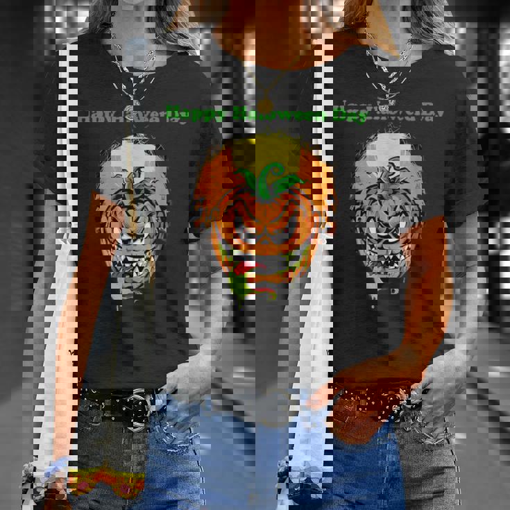 面白いパンプキン&ムーン ハッピーハロウィンデー Tシャツ 彼女への贈り物