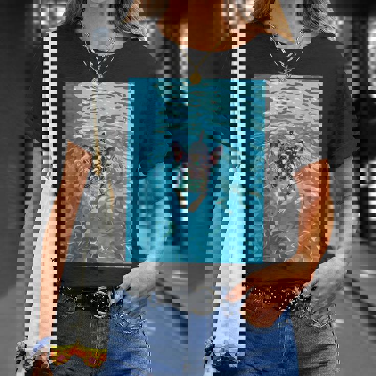 面白いボストンテリア プールで泳ぐ かわいい犬 ママ お父さん Tシャツ 彼女への贈り物