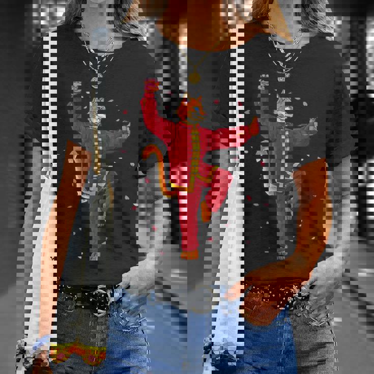 面白い太極拳 猫 武道 ヨガ 瞑想 Tシャツ 彼女への贈り物