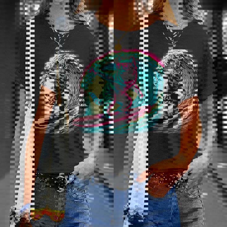 面白い猫 サーフィン ギフト 男性 女性 子供 面白い 猫 サーファー Tシャツ 彼女への贈り物