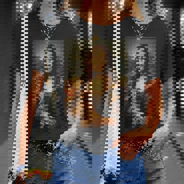 面白い猫 モナリザ 絵画 アート ママ お父さん Tシャツ 彼女への贈り物