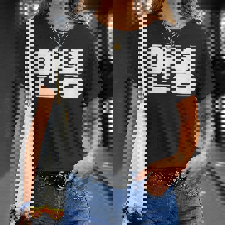 韓国語 面白tシャツ メンズ 韓国語での挨拶 こんにちは アンニョン 服 おもしろ 韓国 Tシャツ 彼女への贈り物