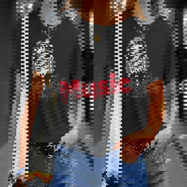 音楽 マイク ヘッドホン 日常 テキスト シンプル レトロ Tシャツ 彼女への贈り物