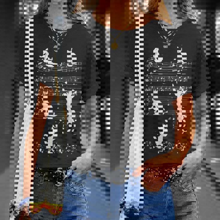 音楽好きな人 ピアノ猫 音符で演奏 ミュージシャン Tシャツ 彼女への贈り物