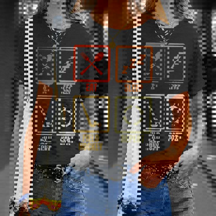 食べる寝るフィールドホッケーの繰り返し Tシャツ 彼女への贈り物