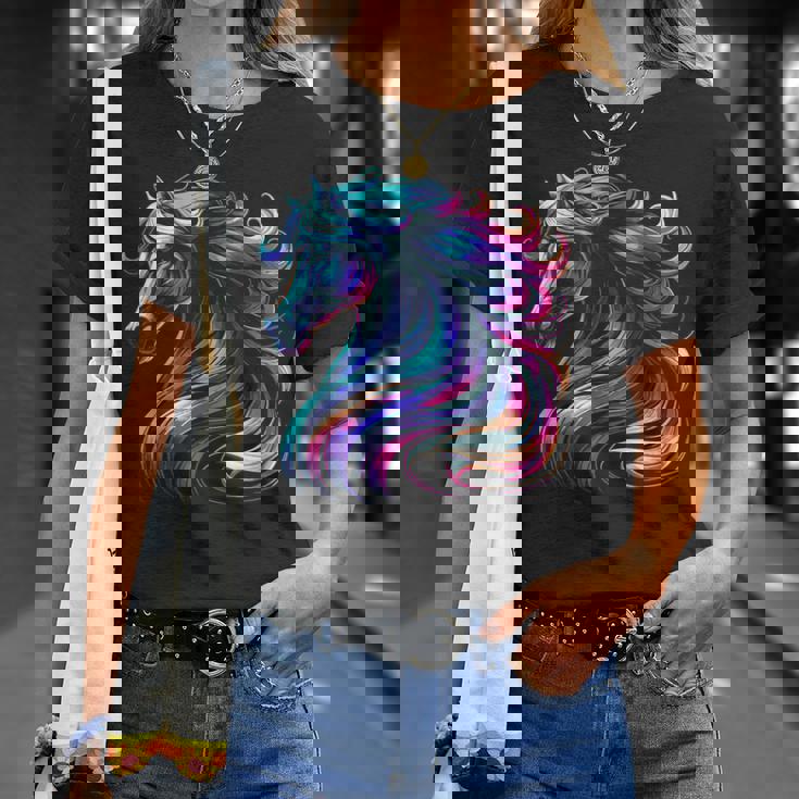 馬愛好家のための鮮やかな馬のファンタジー Tシャツ 彼女への贈り物