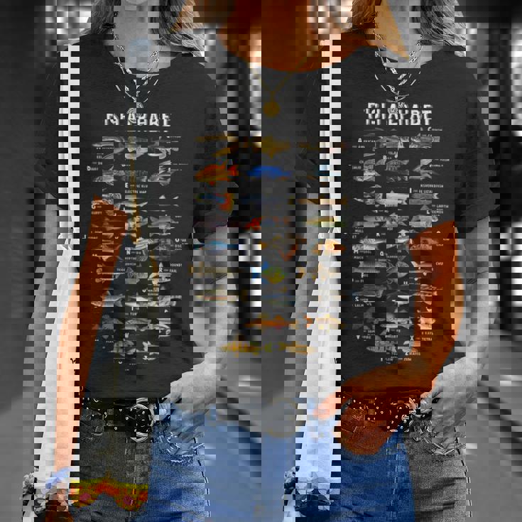 魚 アルファベット 教育 淡水 種 釣り Tシャツ 彼女への贈り物