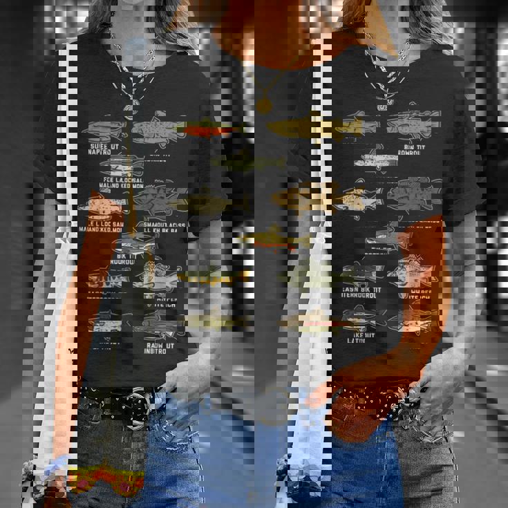 魚の種のトラウトのサーモンのバス釣りの漁師のアングラーのギフト Tシャツ 彼女への贈り物