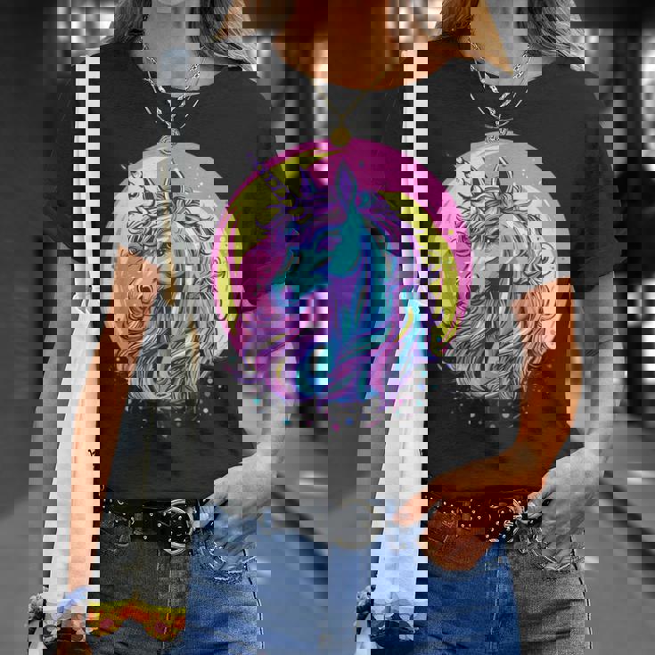 鮮やかなユニコーン マジック ファンタジー ムーンライト Tシャツ 彼女への贈り物