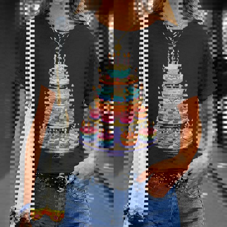 鮮やかな多層バースデーケーキ Tシャツ 彼女への贈り物