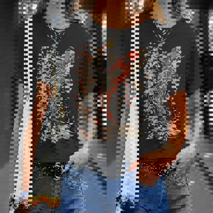 鯉 アジアン 鯉 錦鯉 魚 さくら 桜 季節 Tシャツ 彼女への贈り物