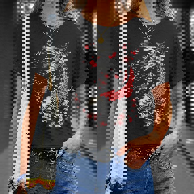 鯉 桜 桜 季節 錦鯉 魚 アジアン Tシャツ 彼女への贈り物