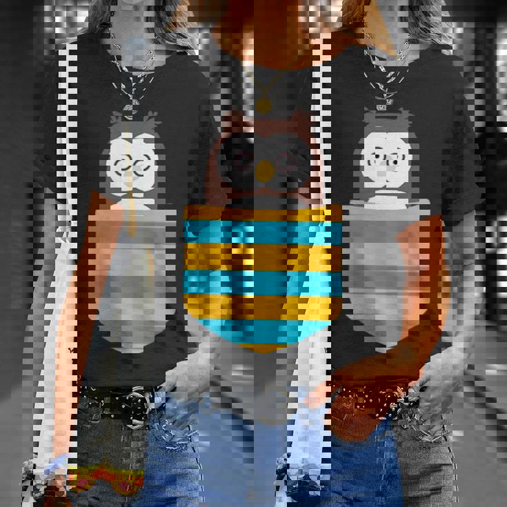 鳥好きのギフト フクロウのフクロウ 胸ポケット付き Tシャツ 彼女への贈り物