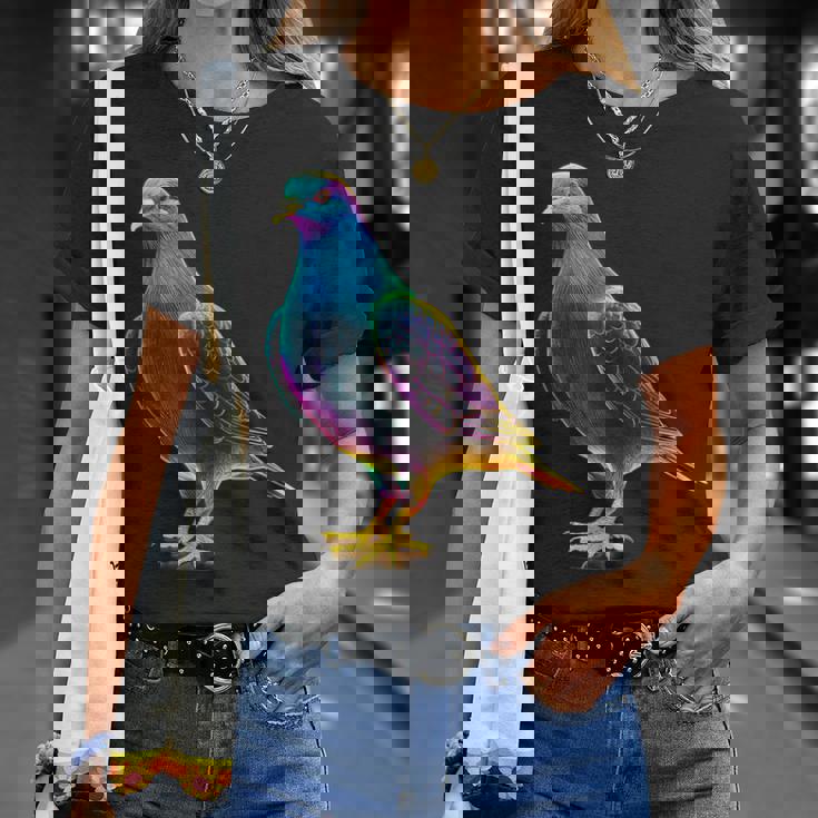 鳩 カラフル 動物 動物園 アートワーク 鳩 Tシャツ 彼女への贈り物