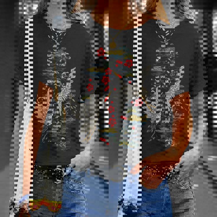 鶴&桜 ヴィンテージ日本刺繍 Tシャツ 彼女への贈り物