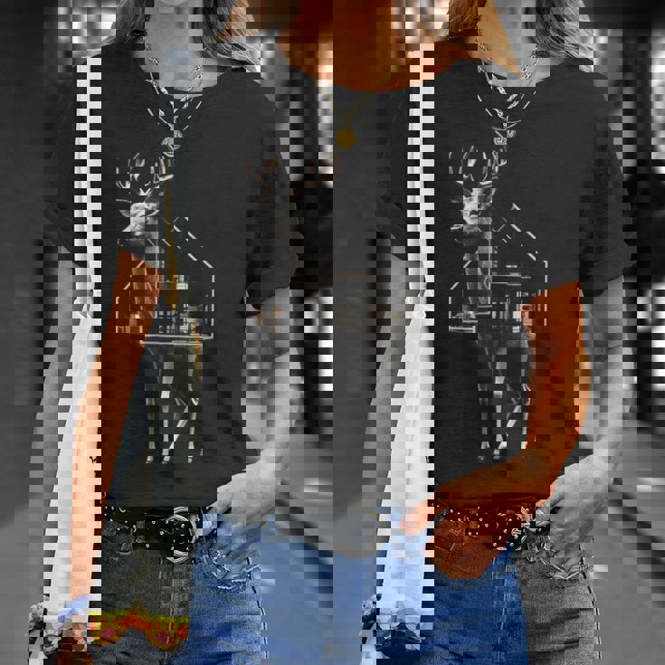 鹿 アート 図工 家 動物 イラスト グラフィック 鹿 Tシャツ 彼女への贈り物