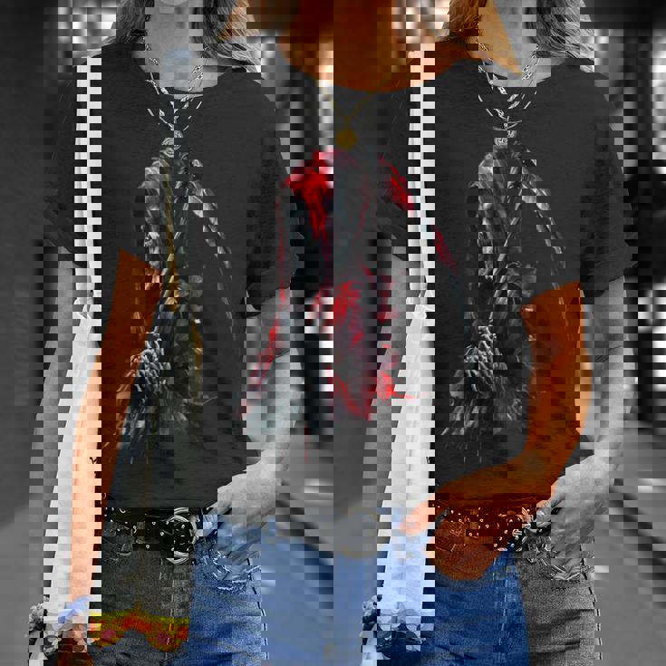 黒と赤のデザインの死神。 Tシャツ 彼女への贈り物