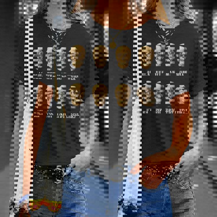 黒人白人男性女性リッチプアーパトリオットリベラル・スカル Tシャツ 彼女への贈り物