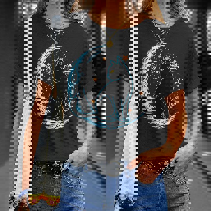 黒猫 三日月 セーラームーンフェイズ 占星術 ペット愛好家 Tシャツ 彼女への贈り物