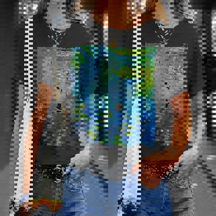 黒猫モネのスイレン絵画アート 猫好き Tシャツ 彼女への贈り物