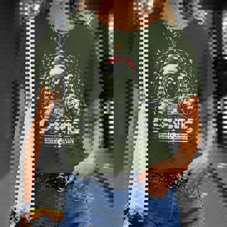 Cosmic Christmas Adventure ヴィンテージ宇宙飛行士サンタスペース Tシャツ 彼女への贈り物