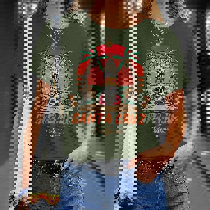 Santa Cruz カリフォルニア ヴィンテージ スケルトン サーファー サンタクルーズ Tシャツ 彼女への贈り物