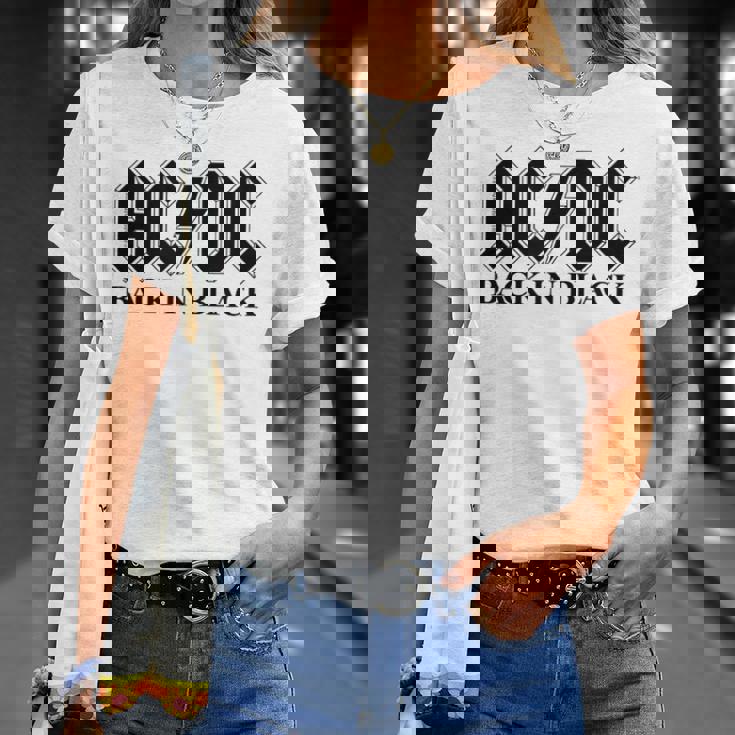 AcDcロックミュージックバンドバックブラックロゴ。 Tシャツ 彼女への贈り物