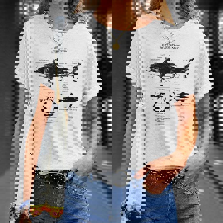 Anatomía Del Gran Tiburón Blanco Camiseta unisex Regalos para ella