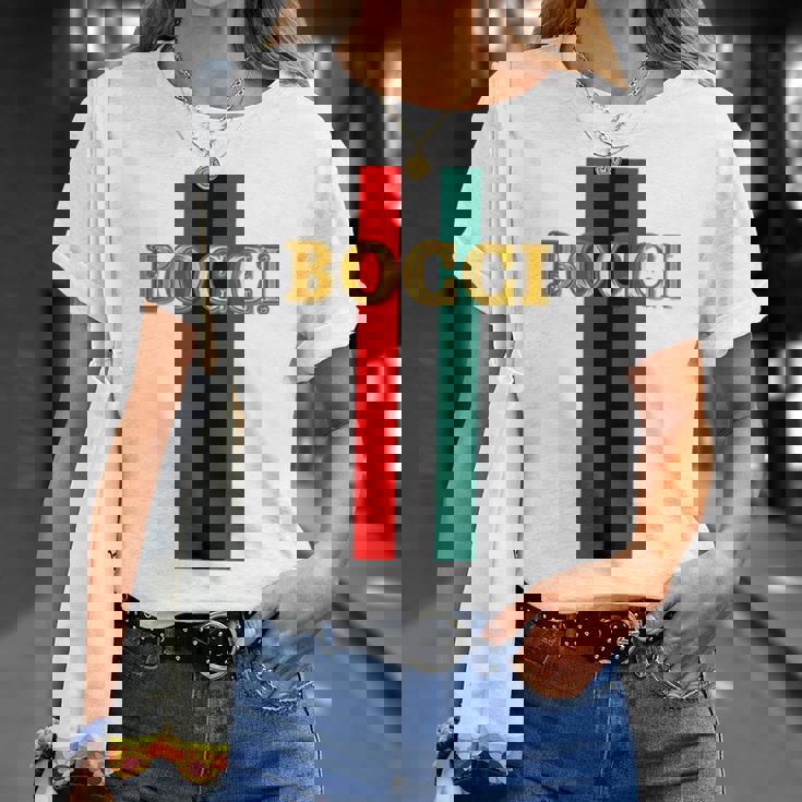 Bocci ぼっち《フェイクゴールド ロゴ》緑 赤 ライン【変なデザイン屋さん】陰キャ オタク ブランド パロディ 面白 長袖tシャツ Tシャツ 彼女への贈り物