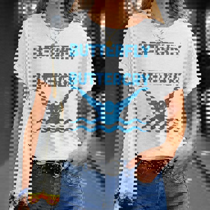 Butterfly Butterwhyバタフライバタフライファニー水泳チーム 長袖tシャツ Tシャツ 彼女への贈り物