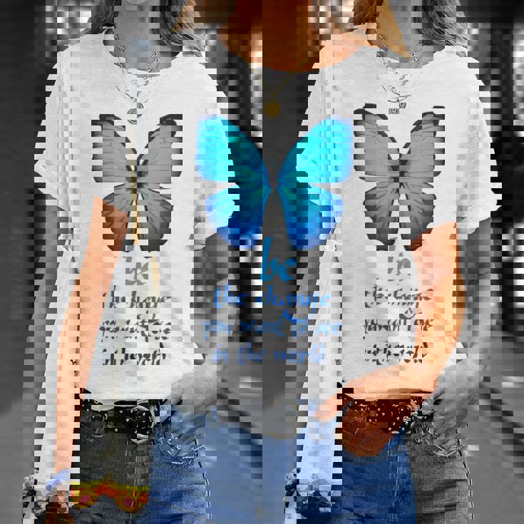 Be The Change 蝶 Tシャツ 彼女への贈り物