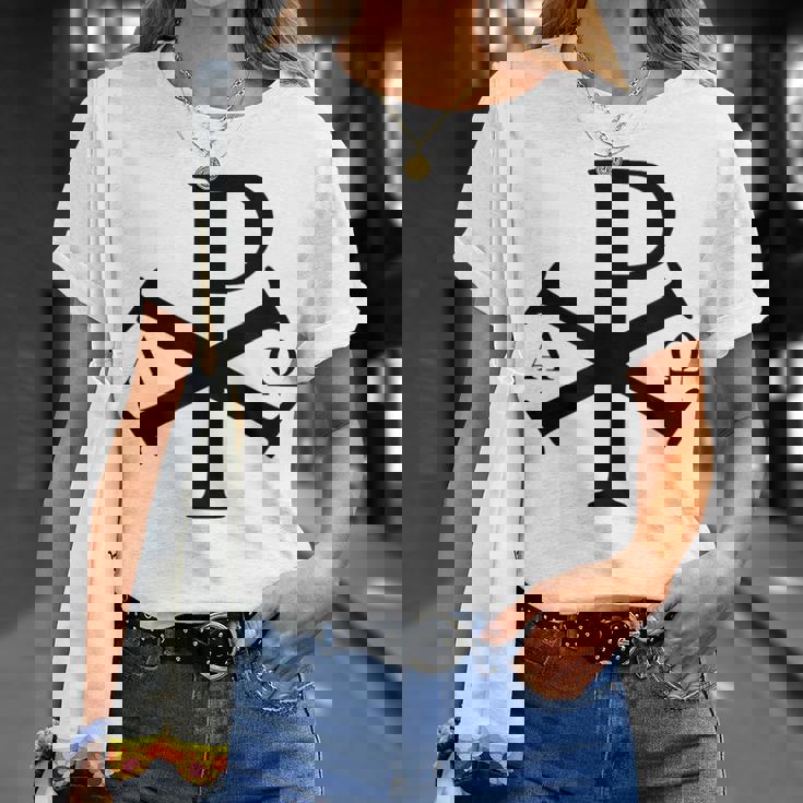 Chi Rho クリスチャン ゴッド アルファ オメガ イエスキリスト キリスト教 Tシャツ 彼女への贈り物