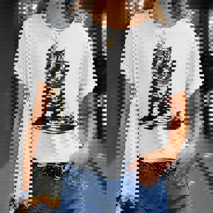 Cool Dj Cat ビニールレコード愛好家 Tシャツ 彼女への贈り物