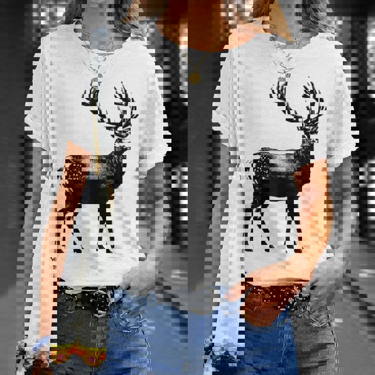 Deer Dad Mom Lover モノクロ 鹿 Tシャツ 彼女への贈り物