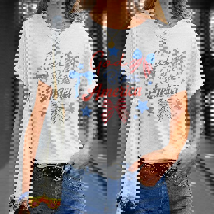 God Bless America コケットボウ 7月4日 キリスト教の愛国心 Tシャツ 彼女への贈り物