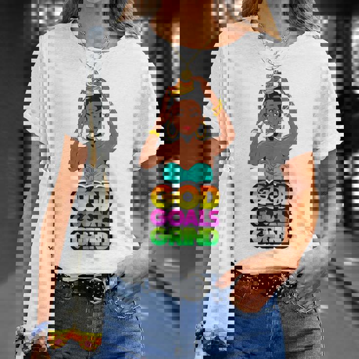 God Goals グラインドメラニン クリスチャン 楽しい ブラック クイーン ガールズ Tシャツ 彼女への贈り物