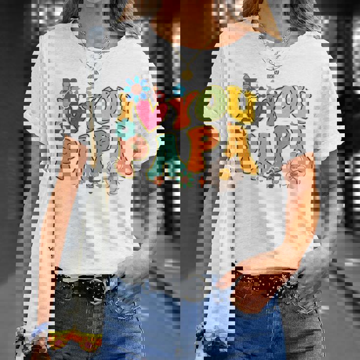 Groovy 父の日 I Love You Papa フラワー ヒッピー Tシャツ 彼女への贈り物