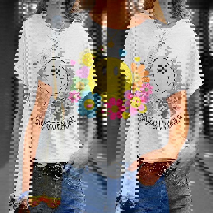 Grow Positive Thoughts イエロー スマイルフェイス 花 キッズ 女の子 Tシャツ 彼女への贈り物