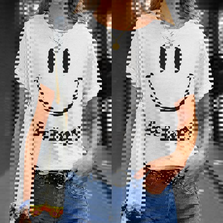 Be Happy Groovy スマイルフェイス かわいい ハッピーピース スマイルフェイス Tシャツ 彼女への贈り物