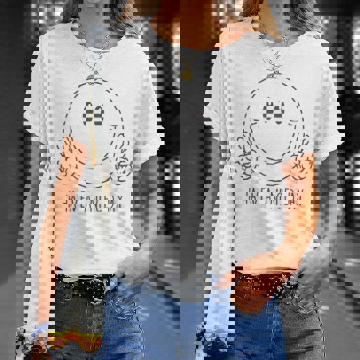 Have A Nice Day 70年代 かわいい ハッピーピース ハンドサイン スマイルフェイス Tシャツ 彼女への贈り物